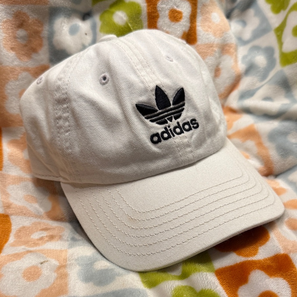 adidas White Baseball Cap with Black Trefoil Logo